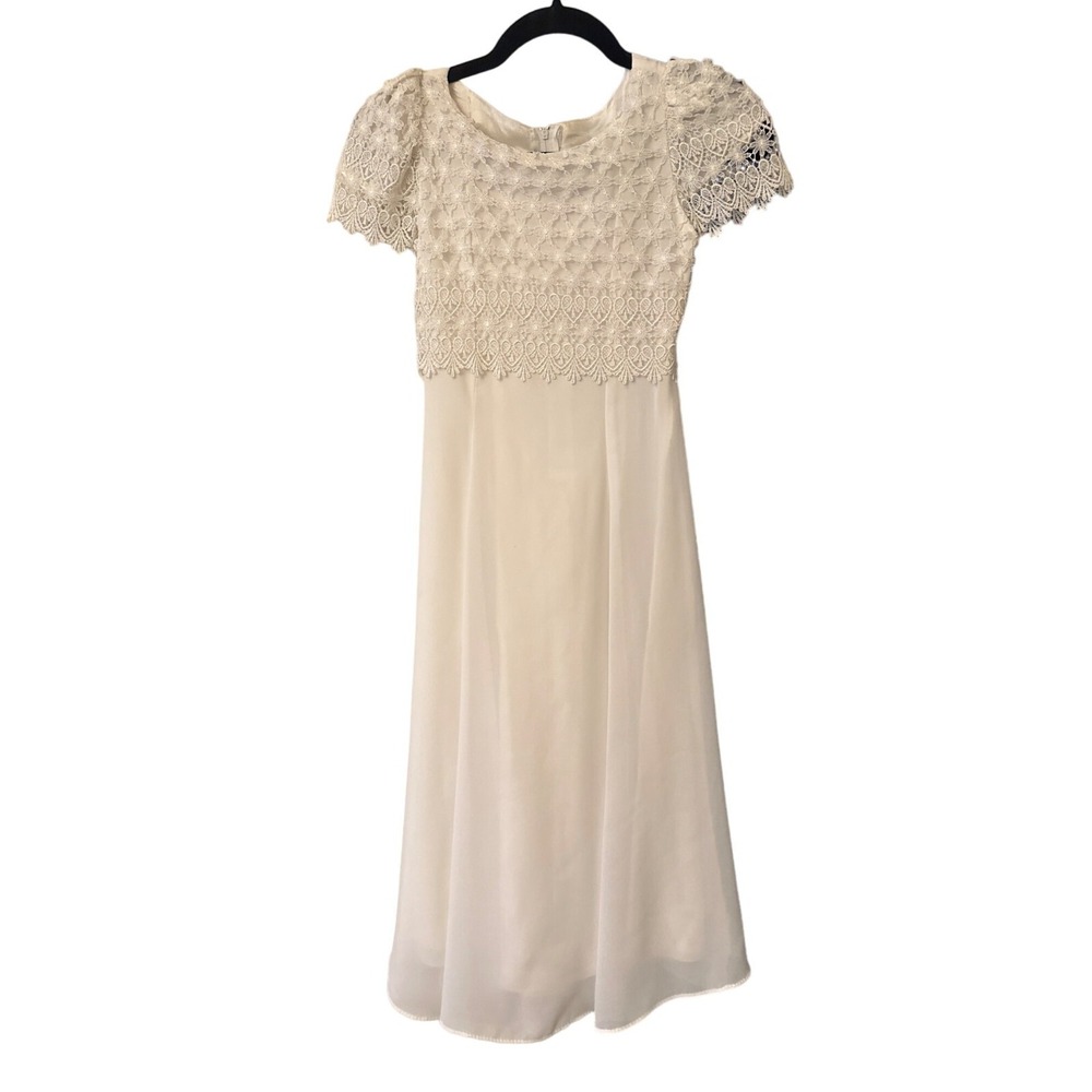 Vintage Joy Dress Girls Size 8 White‎ Lace Acetate/Polyester Short Sleeve Formal